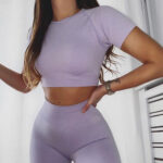 Seamless Yoga Sport Set for Women - Leggings & Short Sleeve Top